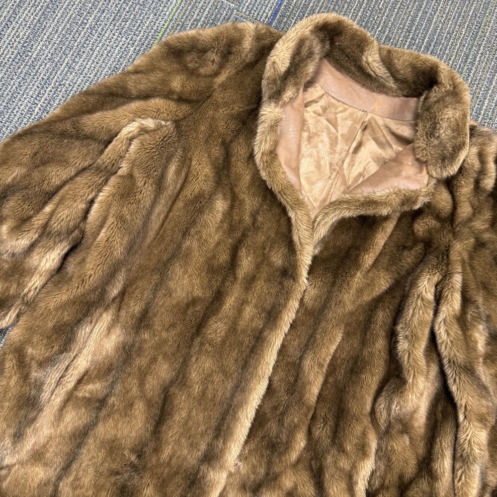 Hillmoor Tissavel Faux Fur Coat Womens‎ Brown Acrylic Made USA Vintage Style